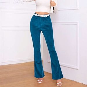 Teal corduroy flare pants M